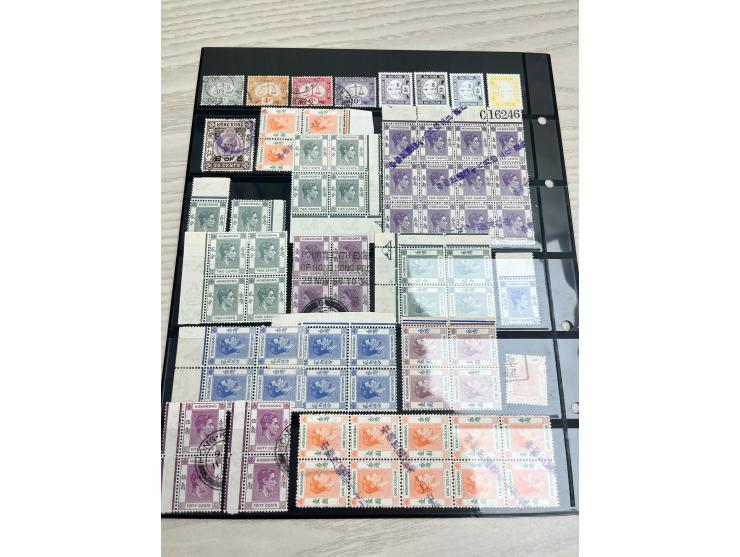 including treaty port's marking Amoy, Canton, B62 obliterators, Sunburst (Shanghai) cancel, Perfins, Company chops, Jubilee I